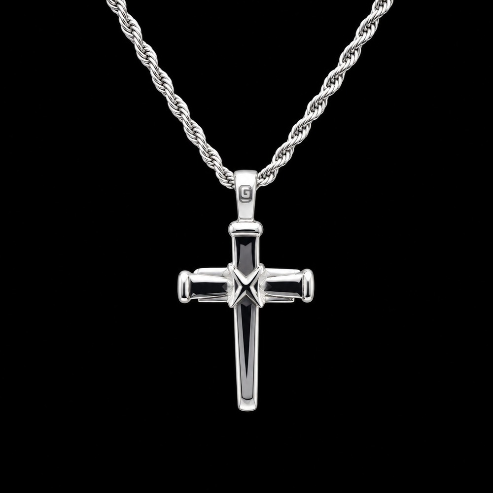 Gemvius Stainless Steel Cross Pendant Necklace Silver Tone Rope Chain 18in